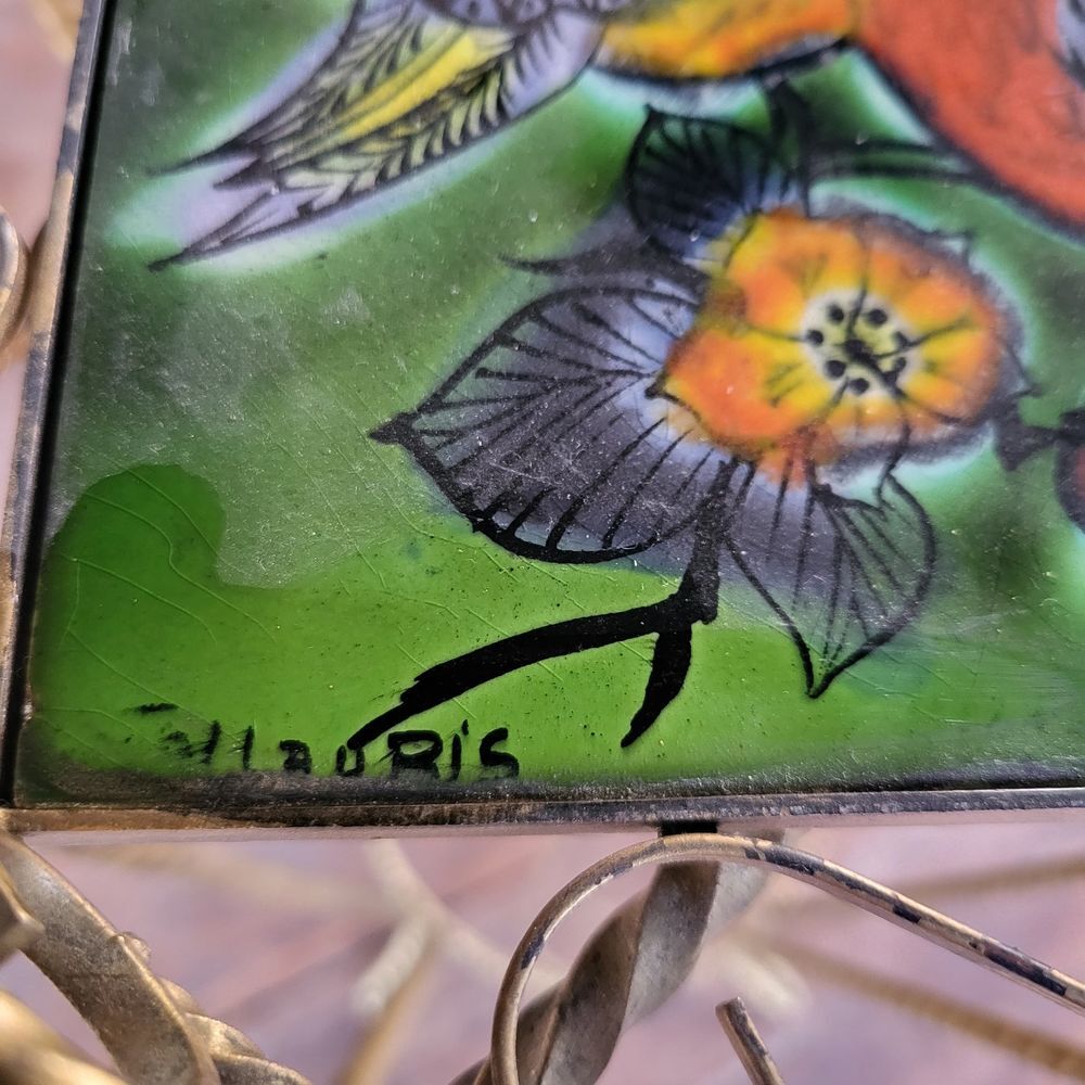 sellette ancienne fer forg&eacute; dessus c&eacute;ramique sign&eacute; valauris 