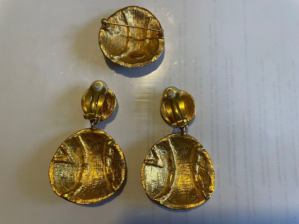 Parure Broche BO clip pendant Coquillage Strass LANVIN Bijoux et montres