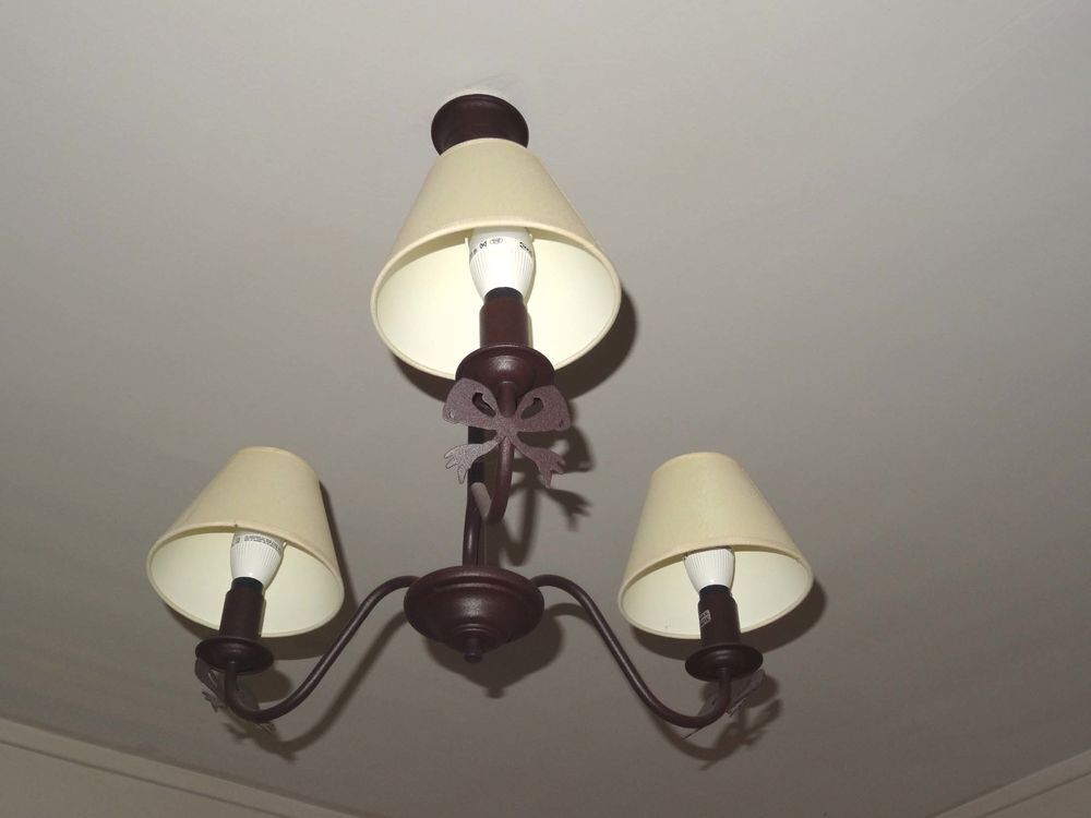 Lustre suspension 3 branches m&eacute;tal brun parfait &eacute;tat D�coration