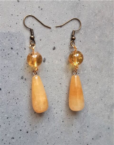 Boucles d'oreilles pierres calcite orange et citrine 7 La Seyne-sur-Mer (83)
