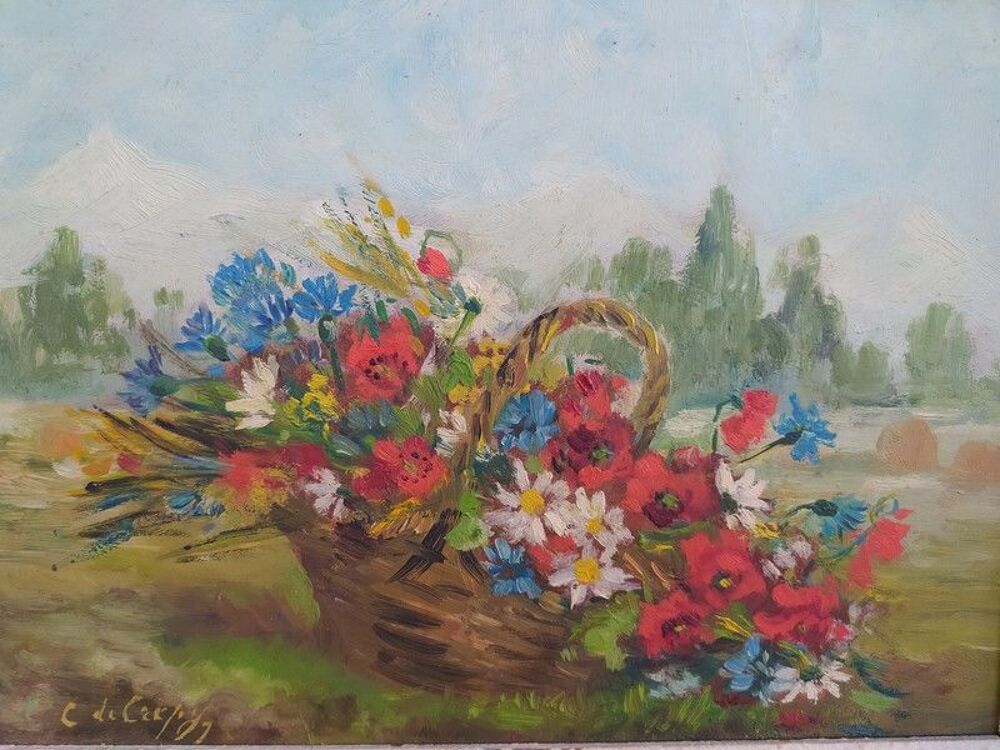 Ancien Tableau Bouquet de Fleurs Printani&egrave;res Sign&eacute;
