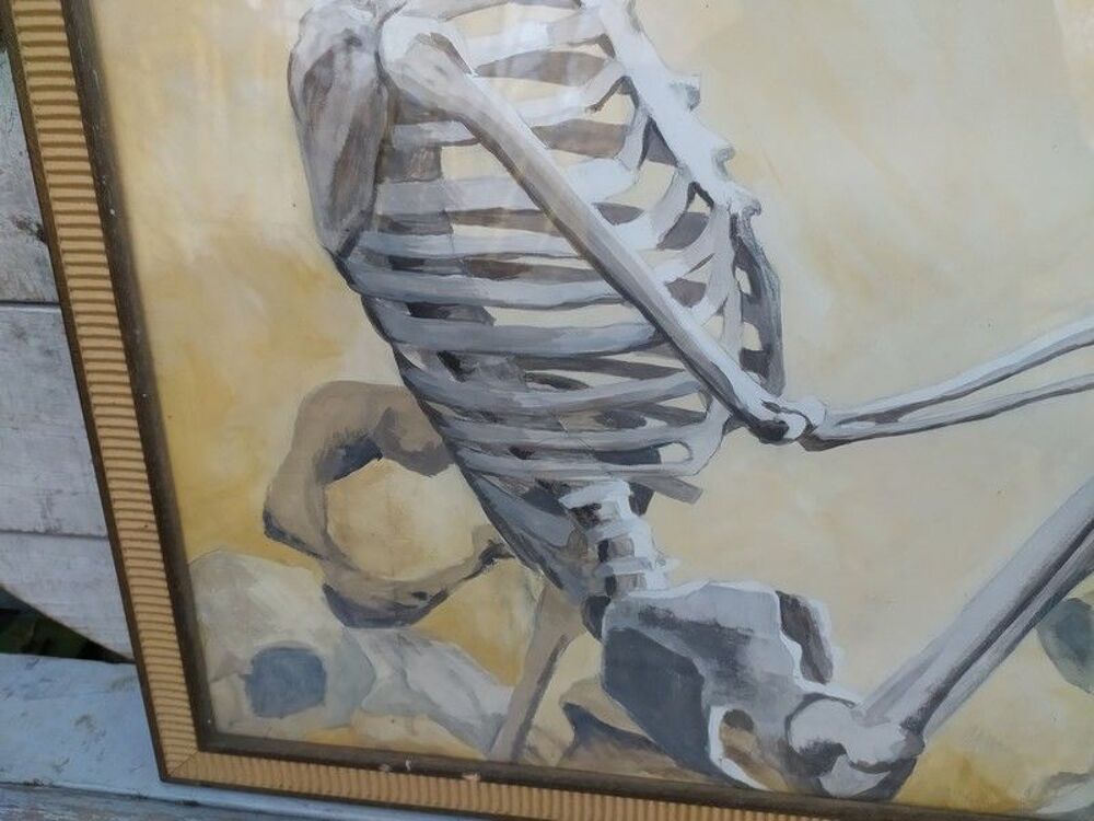 Tableau Peinture Squelette Cabinet de Curiosit&eacute; Anatomie 