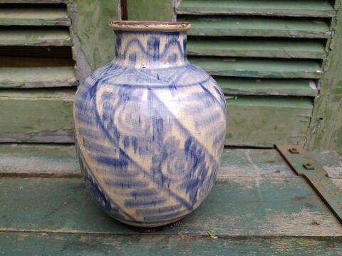 Ancien Vase Pot à Glaçure Bleu Blanc Perse Iran XVIIIe 350 Loches (37)