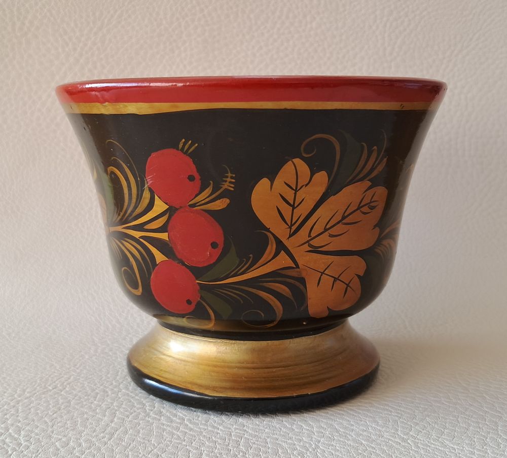 bol d&eacute;coratif en bois laqu&eacute; noir rouge or avec d&eacute;coration Décoration