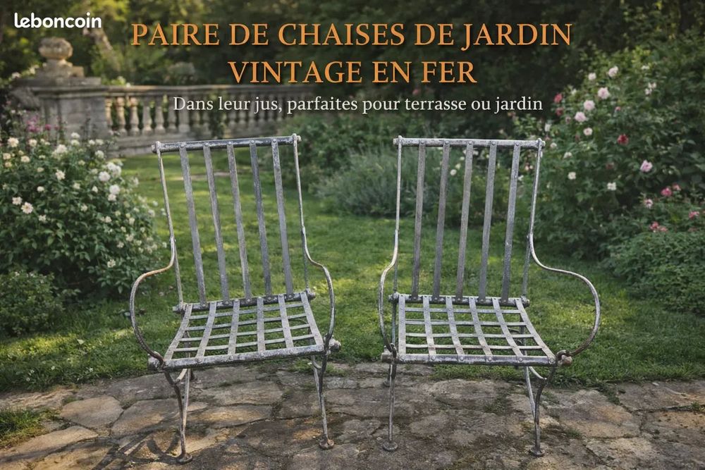 Paire de chaises de jardin vintage en fer ? Dans leur jus Décoration