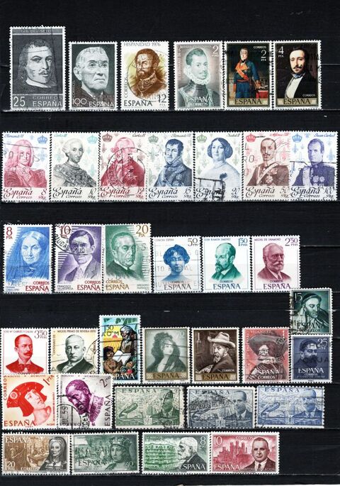 lot de 93 timbres d'ESPAGNE avec des PERSONNALITES 3 Les Églisottes-et-Chalaures (33)
