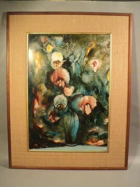 Tableau Peinture Glacis Bouquet Fleurs C. François 1970 120 Loches (37)