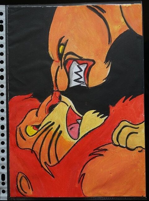 bl - peinture - le roi lion - sur papier aquarelle format A4 3 Foug�res (35)