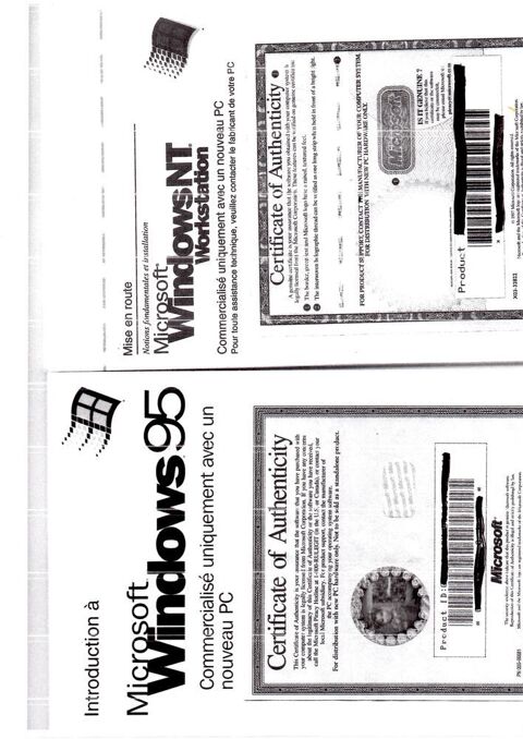 licence logiciel Windows NT Workstation Année 1997 15 Versailles (78)