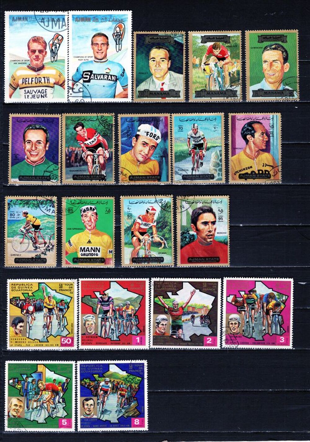 21 timbres sur le CYCLISME + Bloc sur le TOUR de FRANCE 