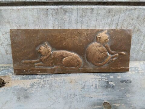 Paul Michaux Plaque Bronze Chats au Repos  180 Loches (37)