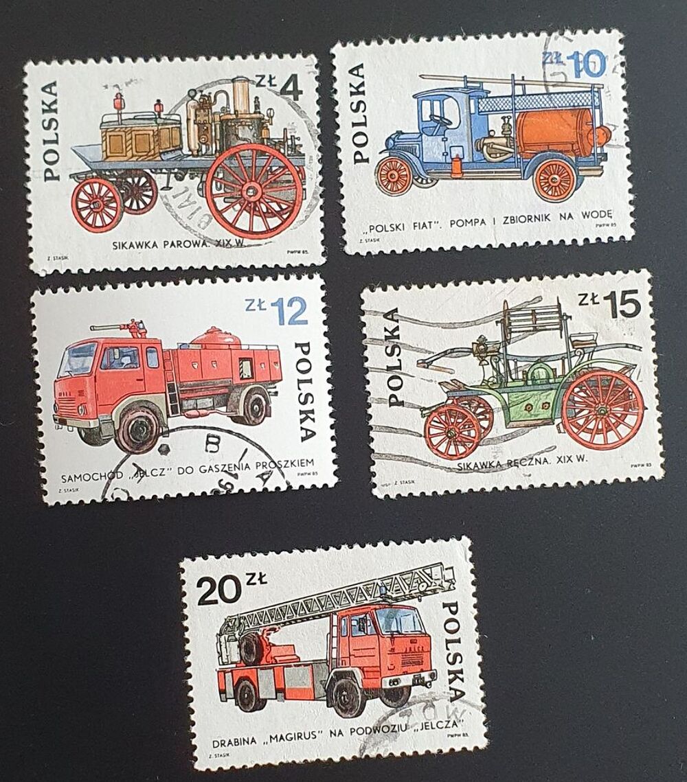Lot de timbres sur les v&eacute;hicules de pompiers POLOGNE 
