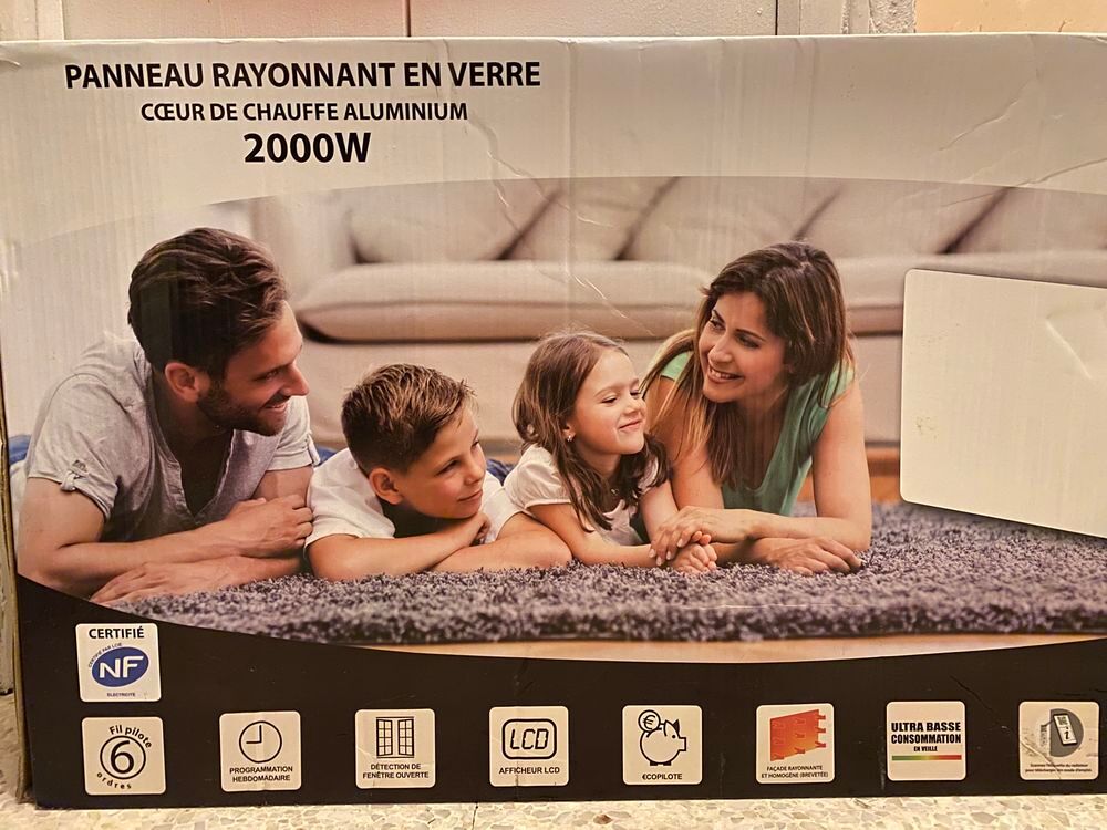 Panneau rayonnant en verre 2000 W- NEUF - Facture Electroménager
