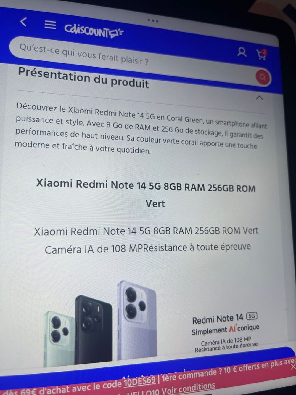 REDMI NOTE 14 5 G VERT D EAU AVEC POCHETTE ROUGE
8 GO + 256 Téléphones et tablettes