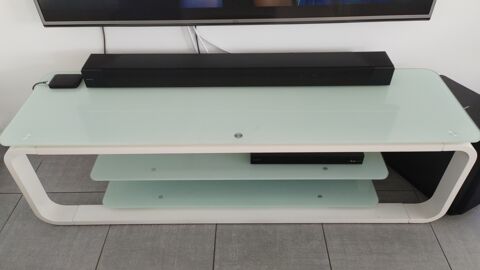 Meuble TV Miami Blanc - Design Contemporain - Plateaux Verre 120 Maureilhan (34)