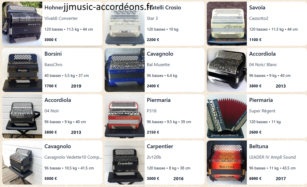 accord&eacute;ons tout type Instruments de musique