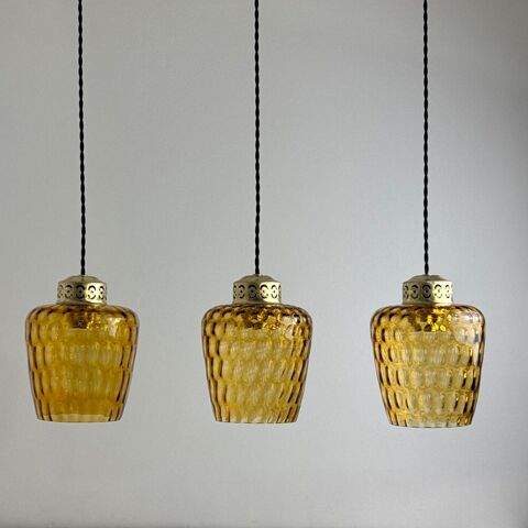 LOT 3 ANCIENNES SUSPENSIONS EN VERRE TEXTURÉ AMBRÉ VINTAGE Montreuil (93)