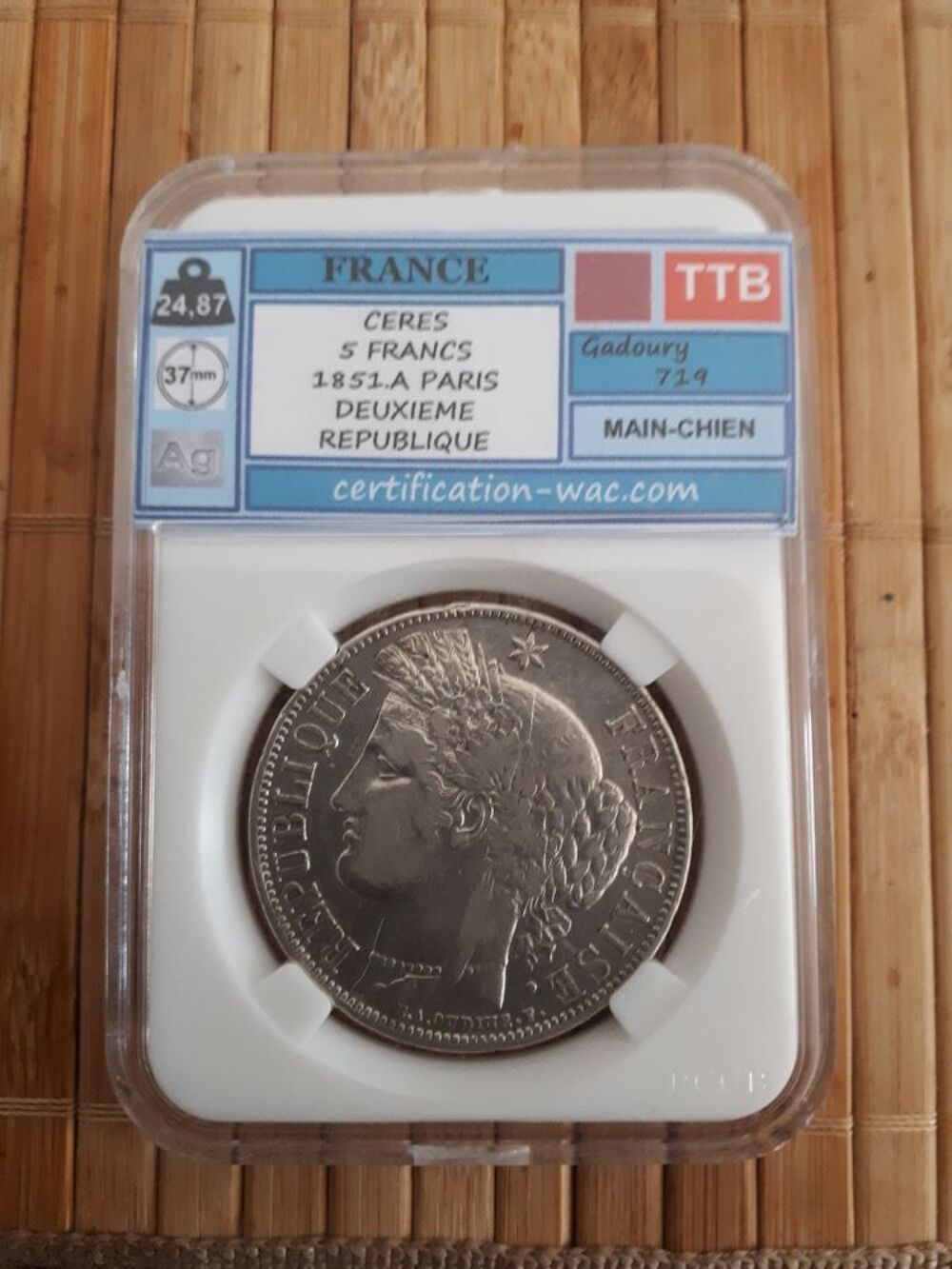 5 francs CERES 1851.A en argent - TTB 