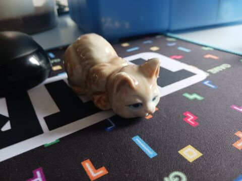 Figurine Chat Céramique Couché - Beige et Marron 3 Thourotte (60)