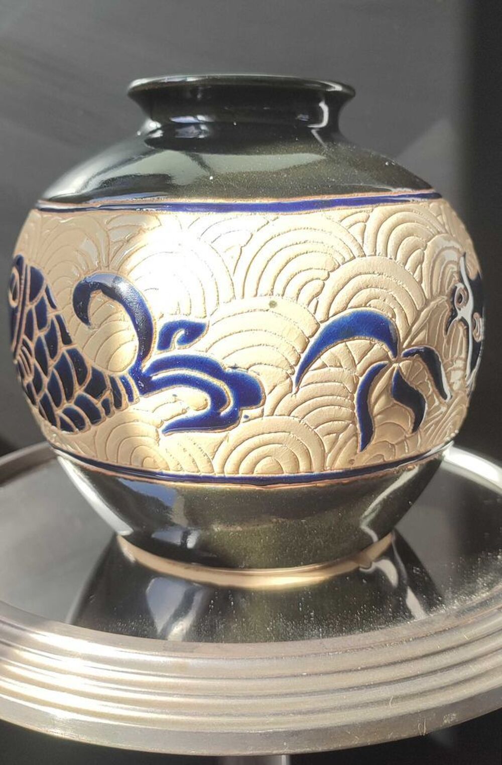Pied de lampe vintage "Dong+Tam" C&eacute;ramique du Vietnam 