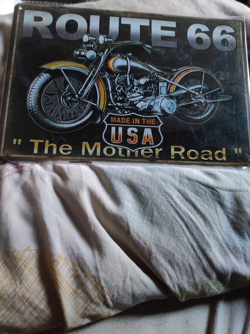 plaque en aluminium moto neuf d&eacute;coration moto Harley USA ROUTE 66 TR&agrave;�S DUR DE LA TROUV&agrave;�E 