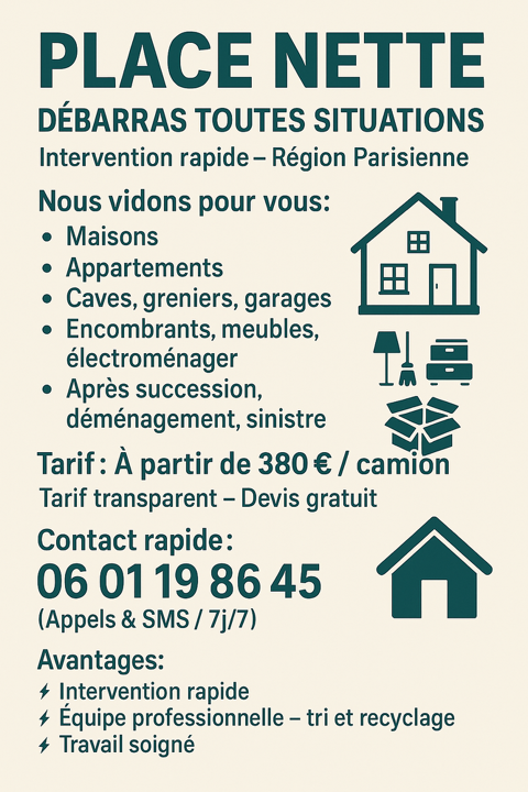 
PLACE NETTE ? Débarras toutes situati 0 94200 Ivry-sur-seine