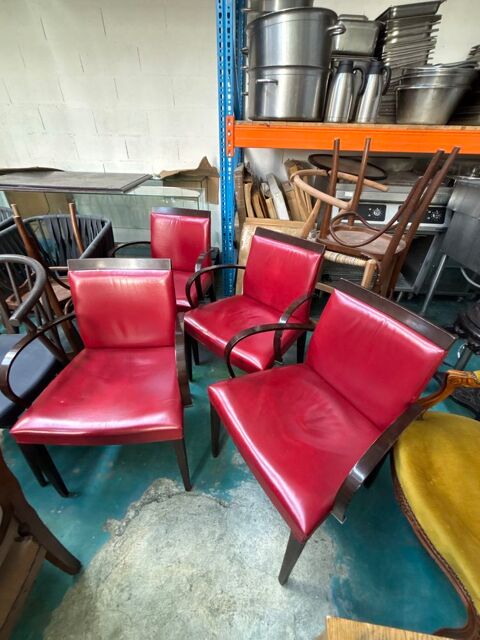 Lot de 6 fauteuils bistrot vintage en simili cuir rouge €  style Art Déco / brasserie 210 Le Mesnil-Saint-Denis (78)