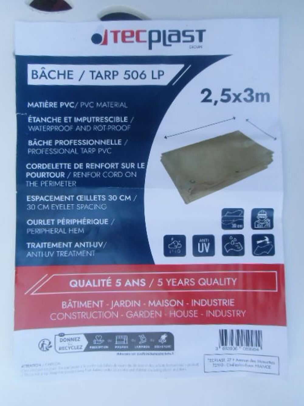 B&acirc;che en PVC 2,50 x 3 m Jardin