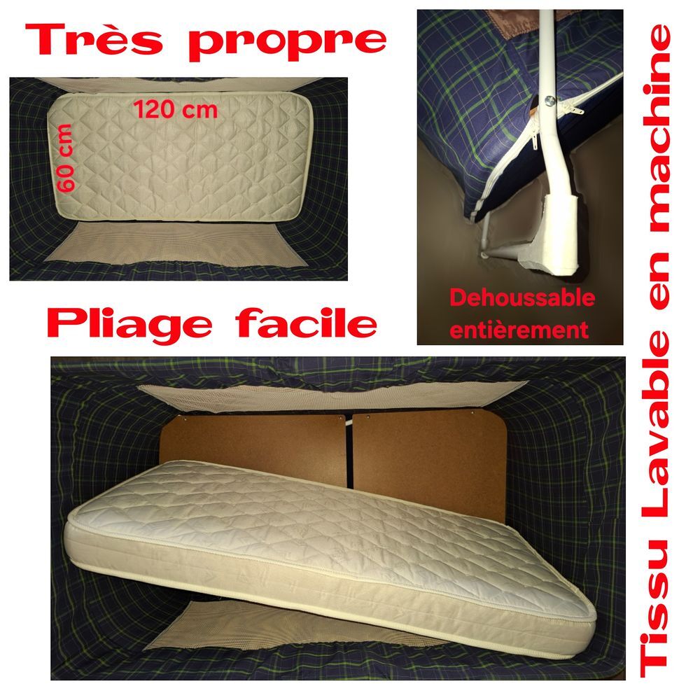 Lit pliant en tissu avec un lot de peluches Puériculture