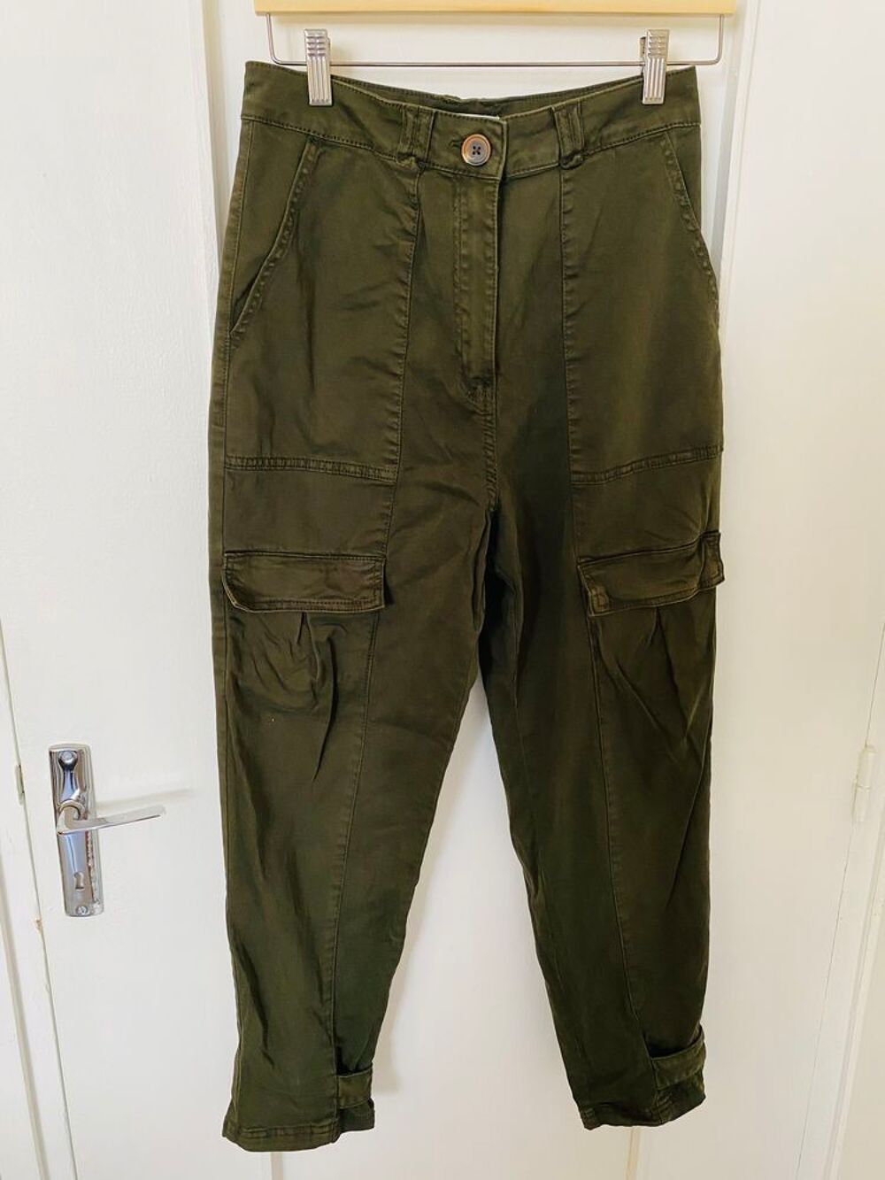 Pantalon cargo taille haute vert kaki vert olive H&amp;M Vtements