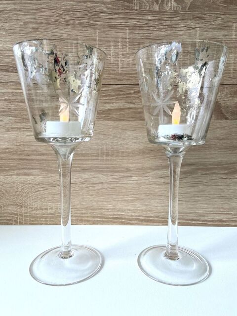 Duo de Vases Bougeoirs Photophores Verres  Pied Vintage 35 Hyeres Plage (83)