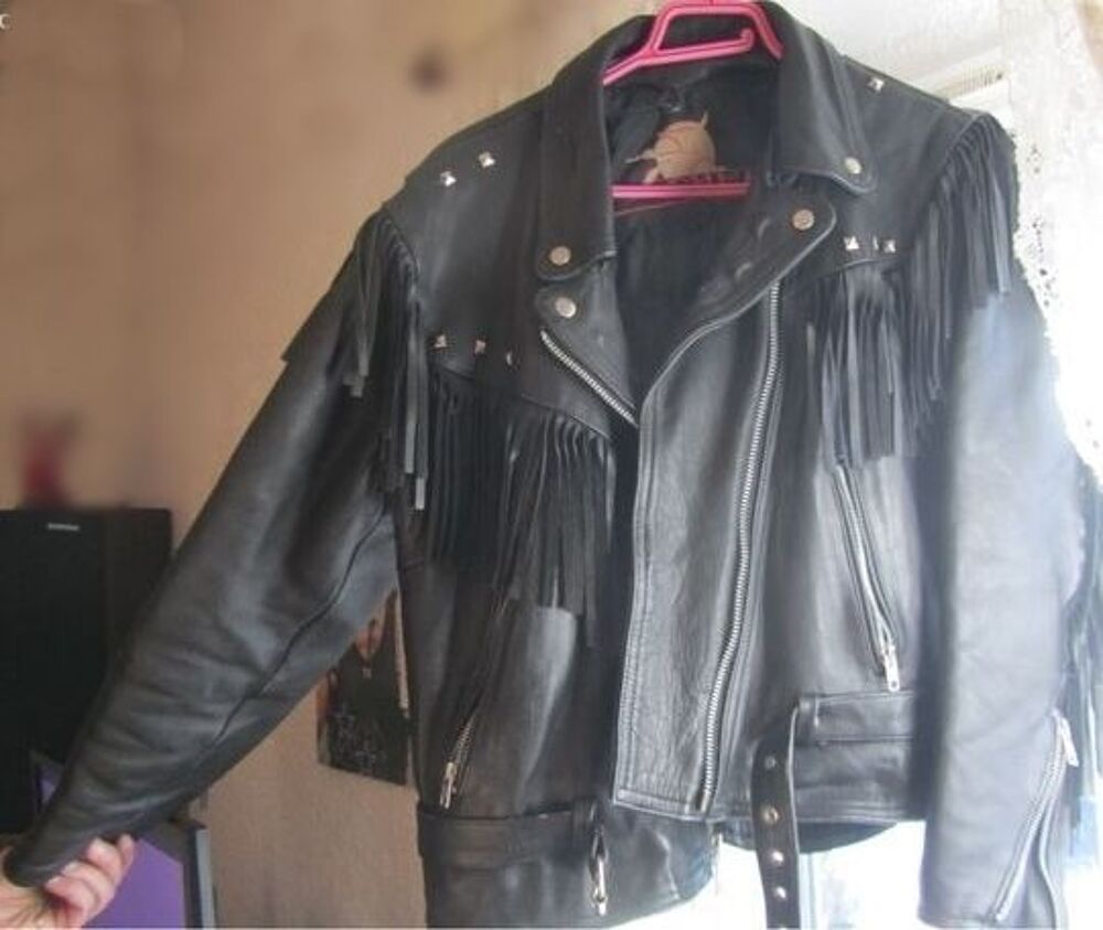 Perfecto cuir noir &agrave; franges Vêtements