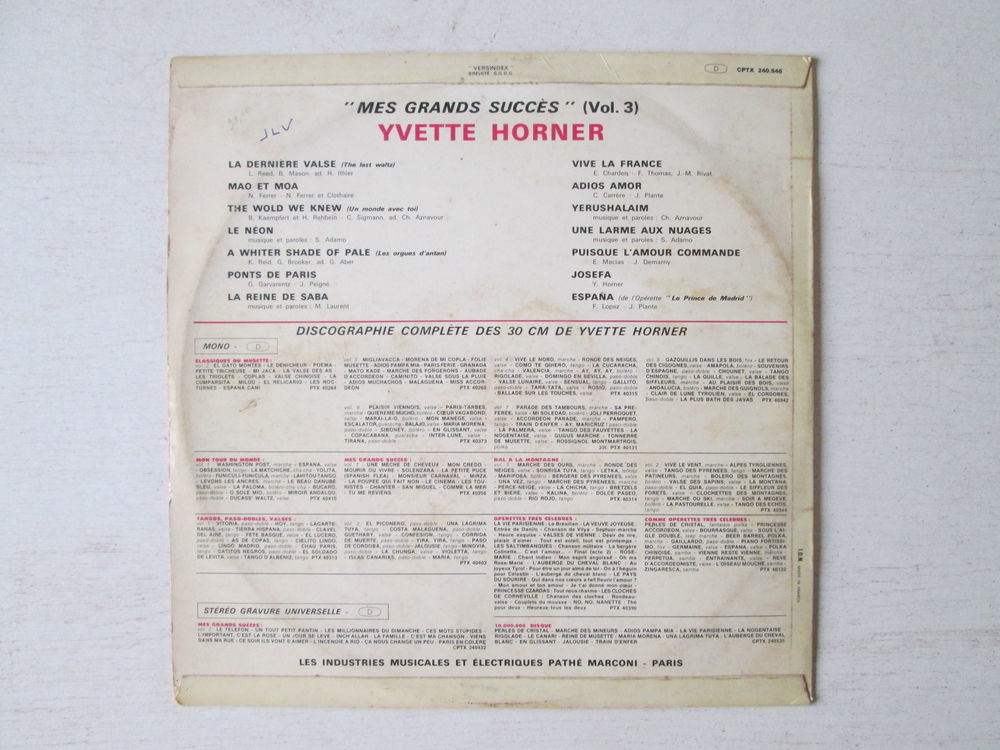 Yvette Horner Mes grands succ&egrave;s volume 3 CD et vinyles