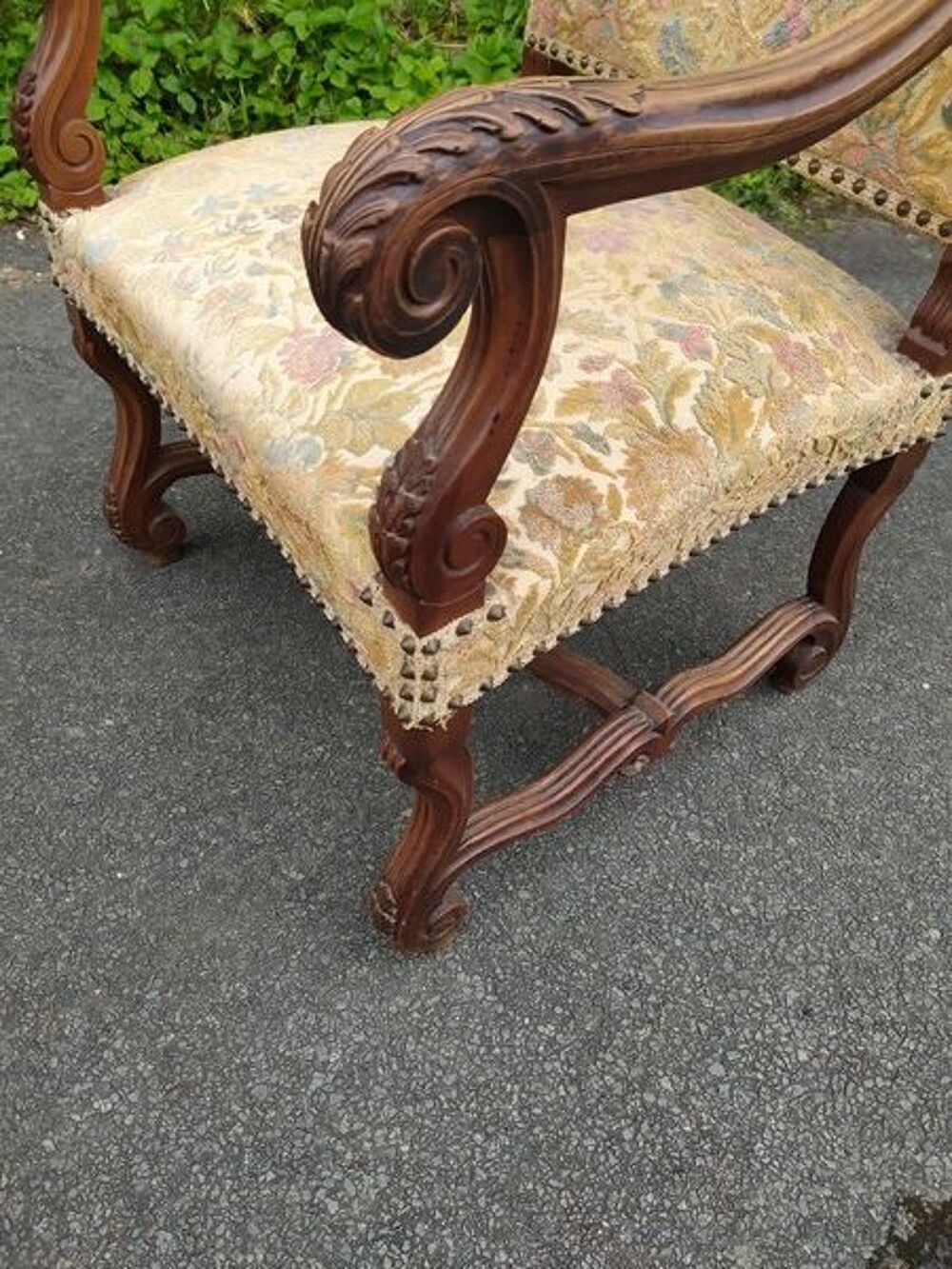Fauteuil Bois Sculpt&eacute; Style Louis XIV Ch&acirc;teau Rustique Meubles