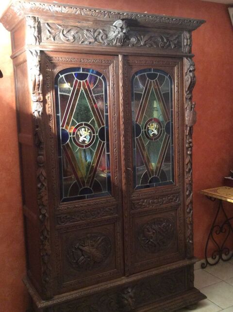 Bibliothèque Armoire ancienne avec vitraux 2200 Six-Fours-les-Plages (83)