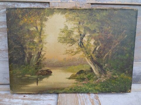 Tableau Huile sur Toile Barbizon Paysage Bois et Rivière 50 Loches (37)