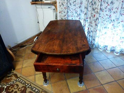 Table ronde en pin avec tiroir et support pieds en verre 90 Aix-en-Provence (13)