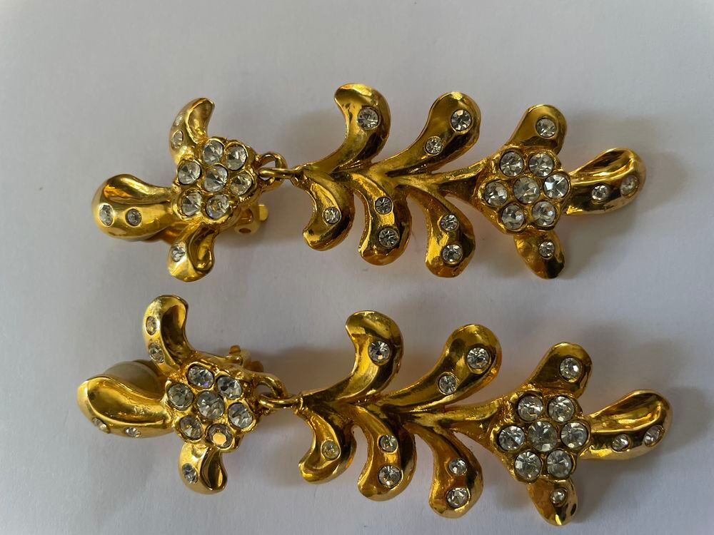 BO Boucles d'Oreilles pendante dor&eacute; feuille palmier strass c Bijoux et montres
