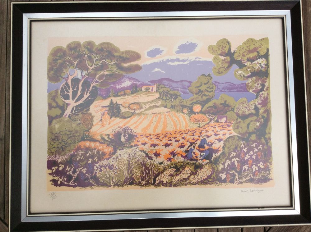 Dany Lartigue lithographie Vignoble num&eacute;rot&eacute;e Décoration