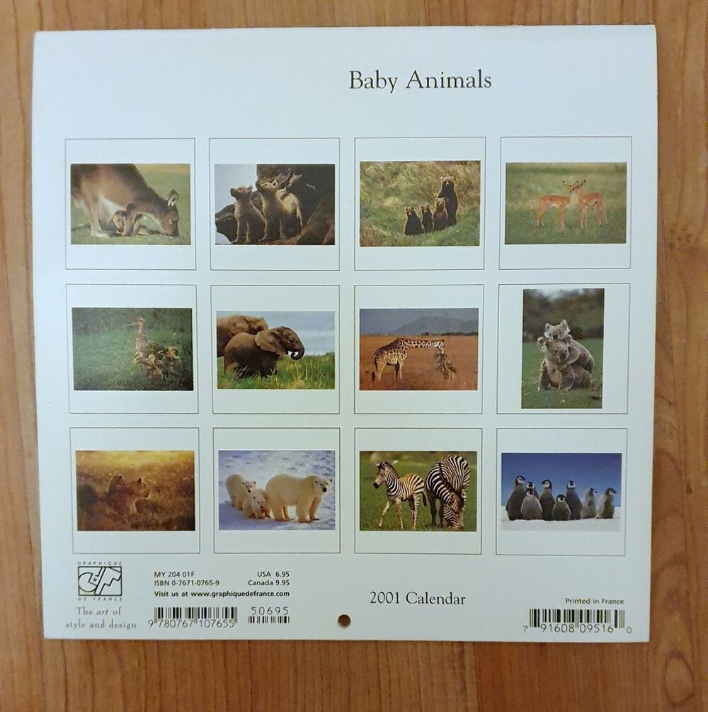 Ancien calendrier( 2001) th&egrave;me b&eacute;b&eacute; animaux 