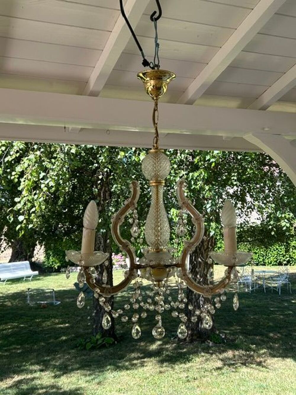 Luminaire &agrave; pampilles, 3 bras, vintage Décoration