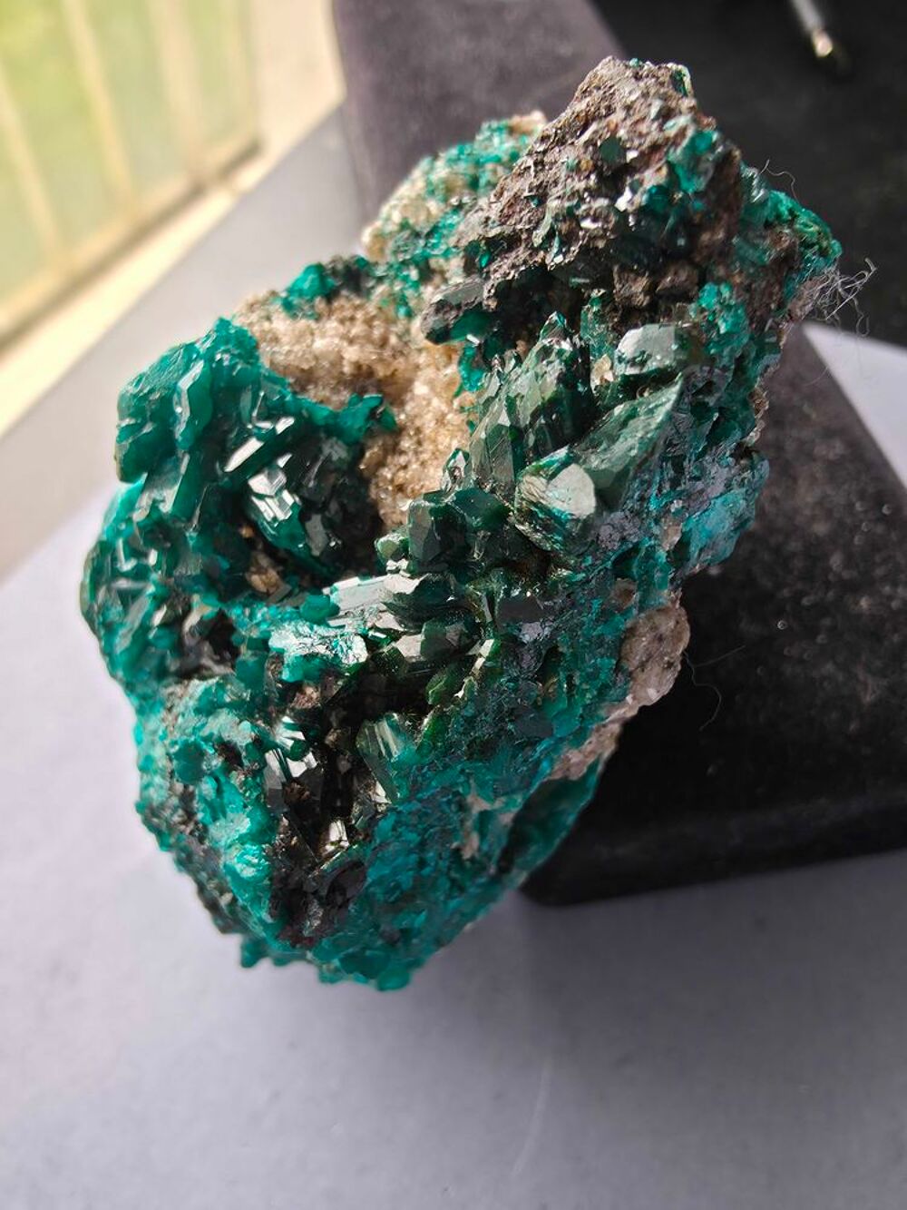 Pi&egrave;ce Unique : Dioptase Vert Emeraude et Quartz-Katanga RDC 