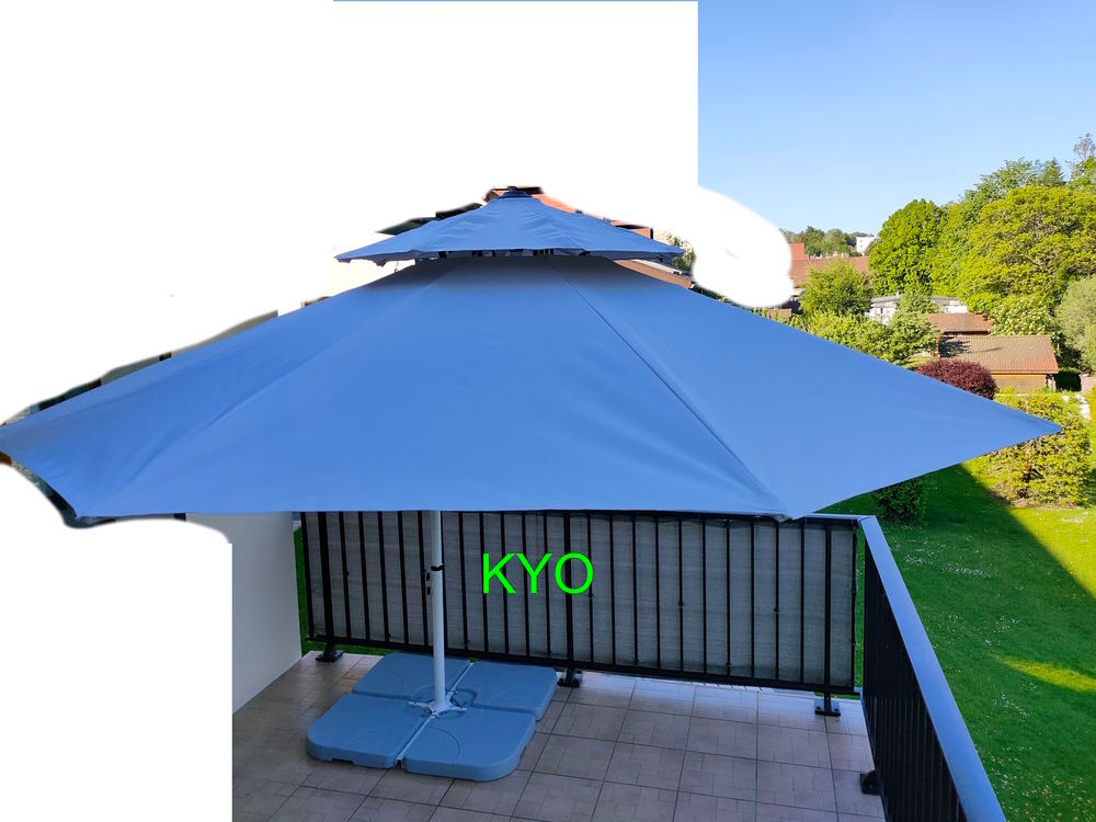 OUTSUNNY Lot Parasol d&eacute;port&eacute; rond gris 3mx2,5m avec 4 Dalles Jardin