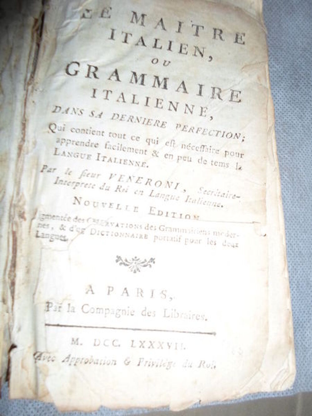 LIVRE ANCIEN 1787 LA GRAMMAIRE ITALIENNE Livres et BD