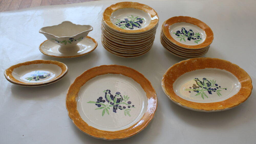 Dinette HBCM faience CREIL MONTEREAU aux oiseaux 1925 -1930 Jeux / jouets