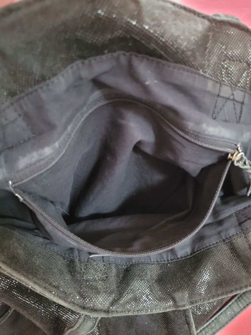 Grand Sac Cabas XL100% cuir,Noir paillet&eacute;, PETITE MENDIGOTE Maroquinerie