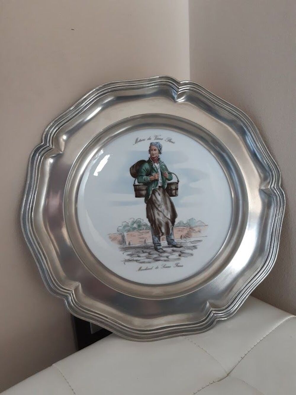 Assiette Porcelaine de Limoge et &eacute;tain Décoration
