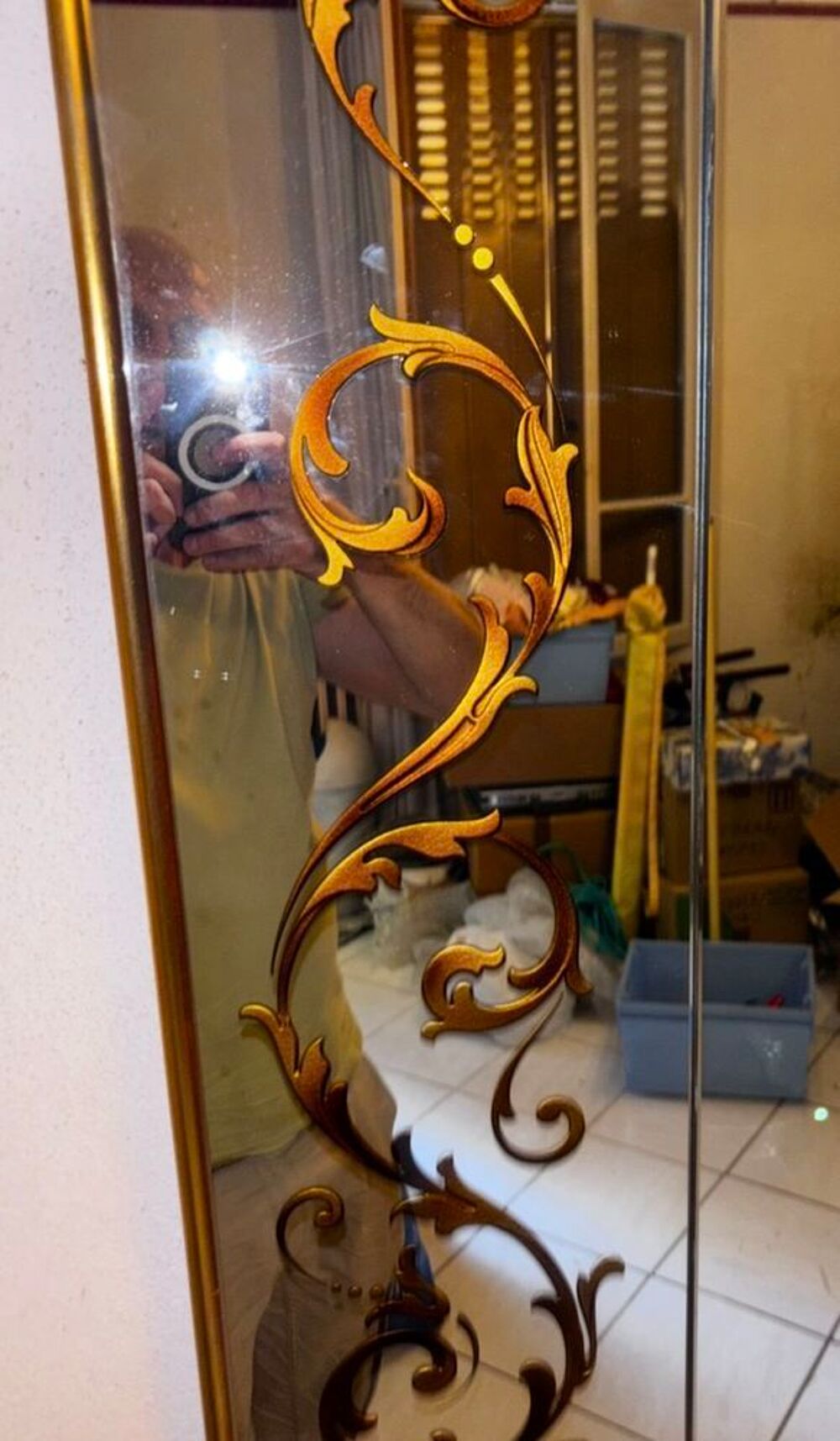 Tr&egrave;s grand miroir mural &eacute;glomis&eacute; €" d&eacute;cor &agrave; la feuille d'or €" 240 &agrave;- 120 cm Meubles
