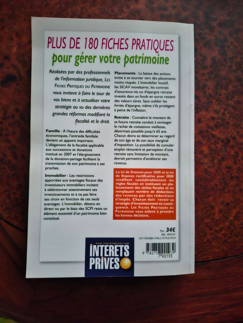 Les fiches pratiques patrimoine Int&eacute;r&ecirc;ts priv&eacute;s 12-03-2009 Livres et BD