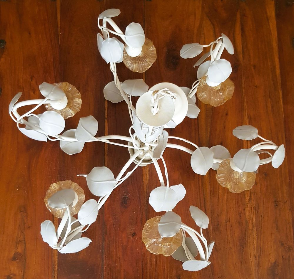 Lustre 6 branches avec verrerie tulipe diam&egrave;tre 70 cm Décoration